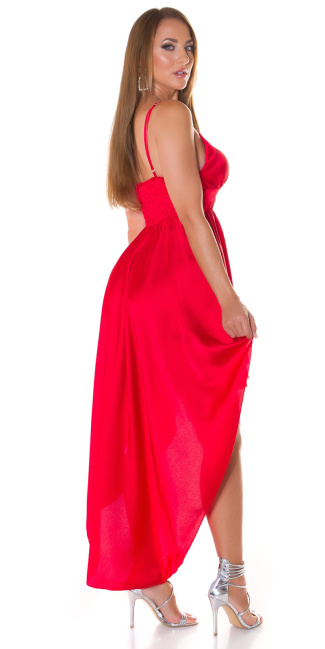 satijn look high-low jurk rood